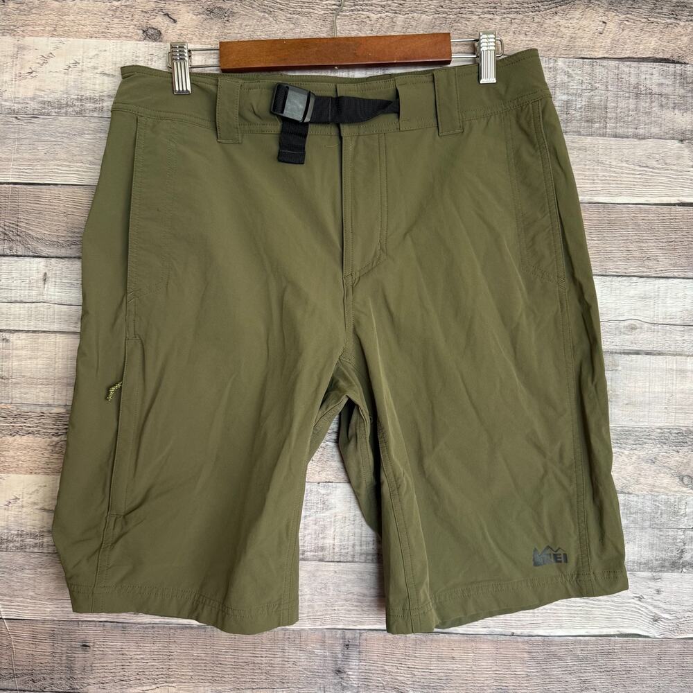 REI Trail Made Hiking Cargo Shorts Mens 34 Green Belted Lightweight